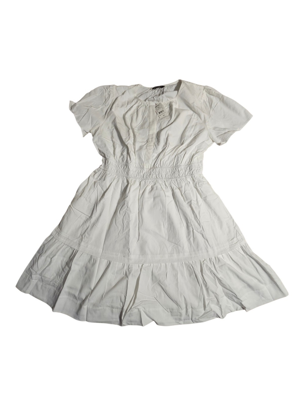 White Short-Sleeve Smocked-Waist Mini Dress